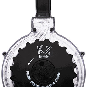 KX Series gearbox component for firearms, transparent casing with black gear.