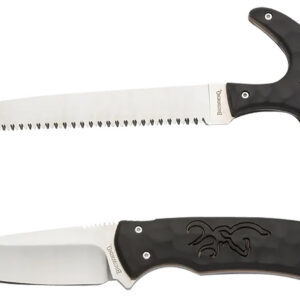 Browning 3220420 Primal Combo 3.75"/5.25" Fixed Drop Point Gut Hook/Skinner, Saw 8Cr13MoV SS Blade, Black Polymer w/Rubber Overmold & Finger Grooves Handle, 2 Piece Set, Includes Sheath