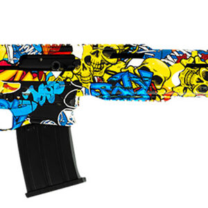 Custom graffiti-style painted rifle with vibrant colors and unique design.