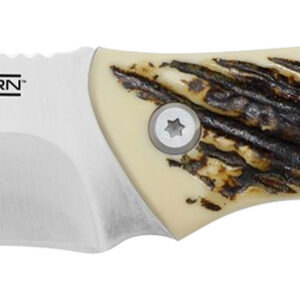 Camillus 19247 Western Crosstrail 4.25" Fixed Gut Hook Plain Silver 420 Steel Titanium Bonded Blade, Stag/Antler Delrin Handle, Includes Belt Loop/Sheath