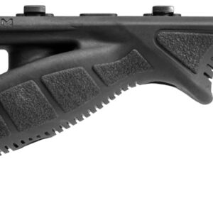 Adjustable gun stock with textured grip and cheek rest for improved stability.