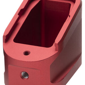 Red anodized aluminum firearm accessory mount.