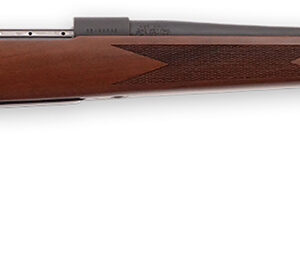 Bolt-action rifle with wooden stock and metal barrel.