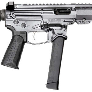 Tactical rifle with adjustable stock, ergonomic grip, and modern design.