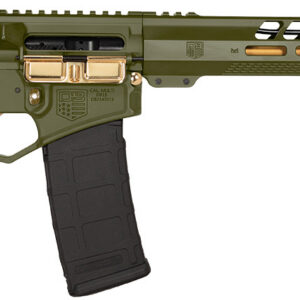 Rifle with adjustable stock, scope mount, and ergonomic grip.