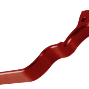 Red pry bar tool used for rescue and emergency situations.