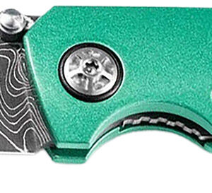 Boker 111102DAM   3.22" Drop Point Plain Damascus Blade Green Aluminum Handle