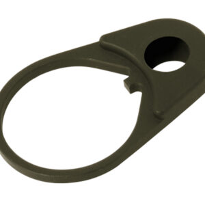 Close-up of a firearm accessory part in dark green color.