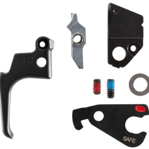 Gun parts and accessories including trigger, springs, and tools.