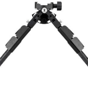 Adjustable gun tripod for firearm stability and precision shooting.