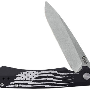 Case 10857 Kinzua  Folding Spear Point Plain Stonewashed S35VN SS Blade, Black Anodized w/US Flag Aluminum Handle