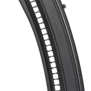 Close-up of a black firearm magazine for rifles or pistols.