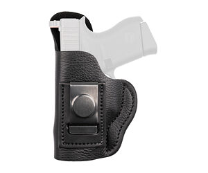 Holster with a white handgun secured inside for concealed carry.