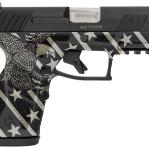 Pistol featuring American eagle and star pattern for patriotic firearm enthusiasts.