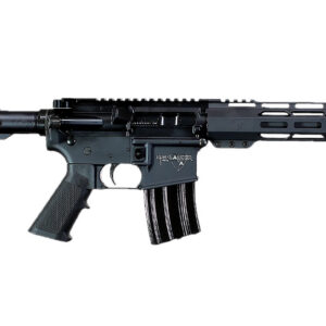 Tactical rifle with adjustable stock, rail system, and ergonomic grip.