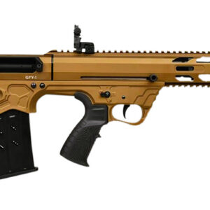 Tactical rifle with tan finish, adjustable stock, and Picatinny rail for accessories.
