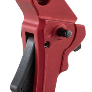 Red firearm accessory with black trigger and pin, for gunsmithing services.
