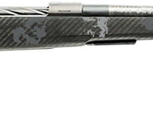 A sleek, modern hunting rifle with a black synthetic stock and scope mounted, ideal for outdoor shoo.