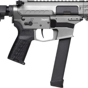 CMMG 99A290FTNG Banshee FE MkGs 9mm Luger 33+1 5" Black Nitride Threaded Barrel, M-LOK Handguard, Tungsten Cerakote Aluminum Receiver w/Picatinny Rail, Black Polymer CMMG RipBrace, CMMG Zeroed Grip