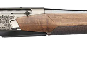 A detailed image of a hunting rifle with wooden stock and long barrel.