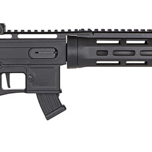 Modern tactical rifle with adjustable stock and long barrel for precision shooting.