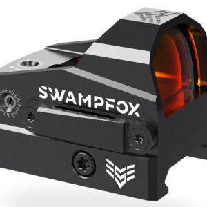 SwampFox red dot sight for firearms with adjustable brightness and durable design.