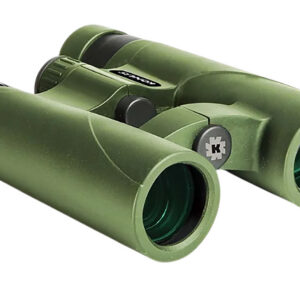 Binoculars with green body and adjustable focus for outdoor activities.