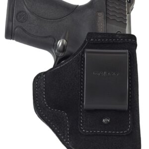 Compact handgun with black holster.