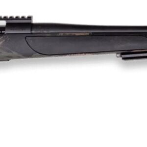 A bolt-action rifle with a sleek black finish and ergonomic stock, ideal for hunting and precision s.