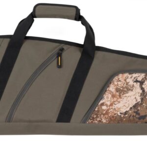 Gun case with camouflage design and carrying handle for firearms storage.