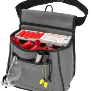 Gun cleaning kit in a gray carrying bag with accessories and supplies.