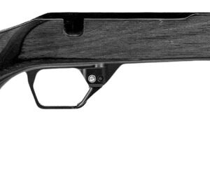 Rifle stock with a sleek black finish and ergonomic design.