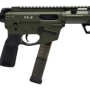 Black and green FX-9 tactical rifle with adjustable stock and rail system.