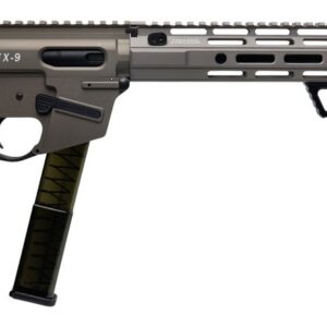 Tactical rifle with adjustable stock, ergonomic grip, and long barrel.