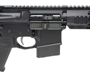 A tactical rifle featuring an adjustable stock, rail system, and modern design, suitable for profess.