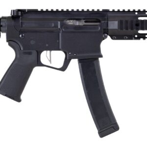 Semi-automatic rifle with black finish and tactical design.