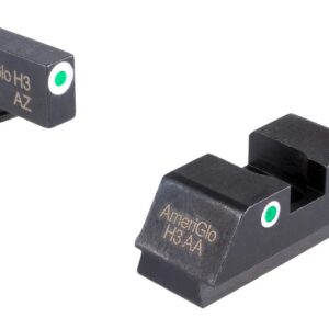Amerglo H3 T20 and A4 sights for firearms, black with green dots.