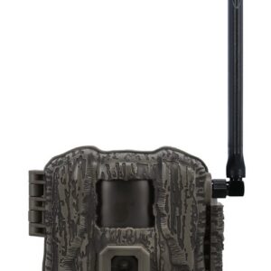 Wireless trail camera with antenna for outdoor wildlife surveillance and game monitoring.