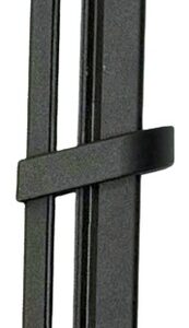 Black gun storage rack with adjustable straps for secure firearm organization.