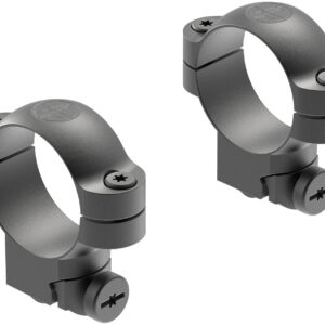 High-quality black metal scope mounts for firearms, designed for secure attachment and durability.