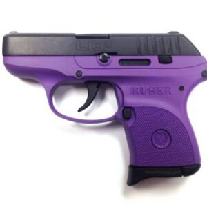 Compact purple and black Ruger LCP pistol for concealed carry.