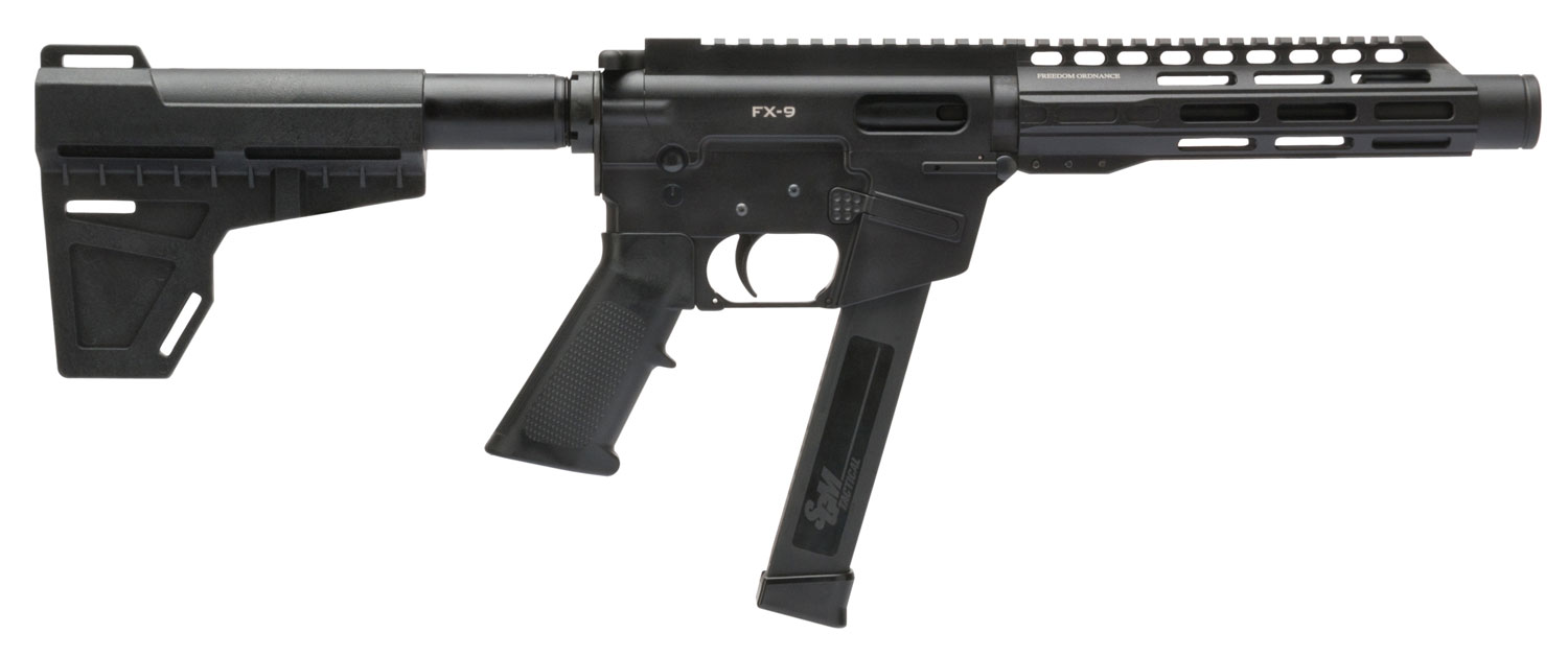 Freedom Ordnance FX9P8 FX-9 9mm Luger 8.25" 33+1 Black Hard Coat Anodized Black Polymer Grip KAK Shockwave Pistol Brace
