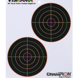 Champion Targets 45826 VisiColor  5" Double Bullseye Paper Self-Adhesive 8.50" x 11" Multi-Color 10 Pack