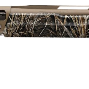 A hunting rifle featuring a camouflage stock and scope, ideal for outdoor shooting and game hunting.
