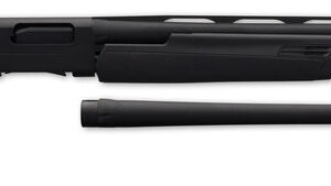 A sleek black shotgun with a tactical design, ideal for hunting, sport shooting, and firearm enthusi.