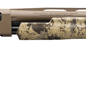 Tactical rifle with camouflage stock and long barrel for precision shooting.