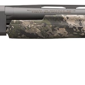High-quality hunting rifle with camouflage stock and scope for outdoor shooting.