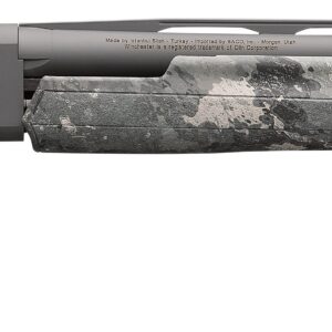 A rugged rifle with a camouflage stock and long barrel, ideal for hunting and outdoor shooting activ.