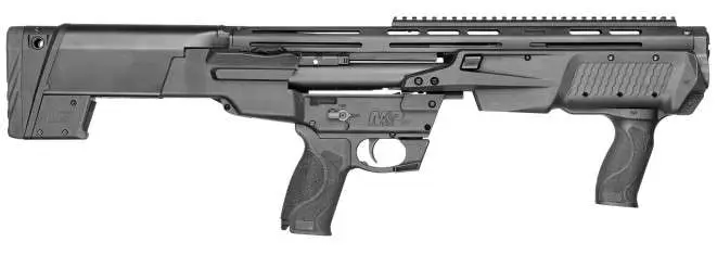 Modern tactical shotgun with adjustable stock and ergonomic grip.