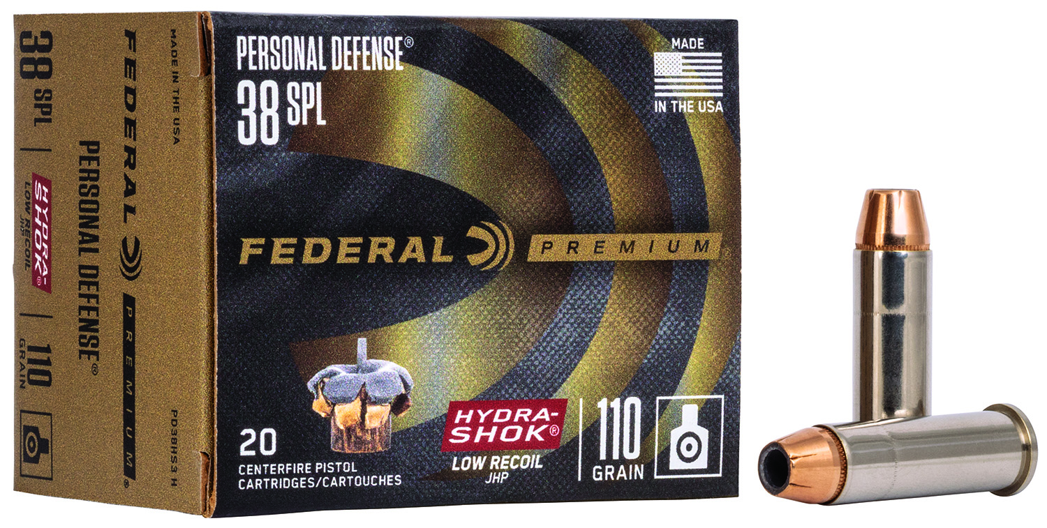 Federal PD38HS3H Premium Personal Defense Low Recoil 38Special 110gr Hydra-Shok Jacketed Hollow Point 20 Per Box/10 Case